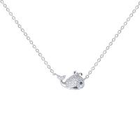 Cubic Zircon Micro Pave Sterling Silver Necklace, 925 Sterling Silver, with 2.4inch extender chain, Whale, platinum plated, rolo chain & micro pave cubic zirconia & for woman Approx 17.7 Inch 