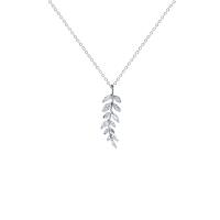 Cubic Zircon Micro Pave Sterling Silver Necklace, 925 Sterling Silver, Leaf, platinum plated, rolo chain & micro pave cubic zirconia & for woman Approx 17.7 Inch 