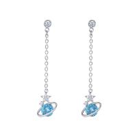 Sterling Silver Drop Earring, 925 Sterling Silver, with CRYSTALLIZED™, platinum plated, rolo chain & for woman, blue, 50mm 