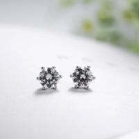 Sterling Silver Stud Earring, 925 Sterling Silver, platinum plated, without earnut & for woman & with rhinestone 