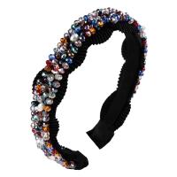 Hair Bands, Cloth, Irregular Square Strip, handmade & with plastic pearl, black 