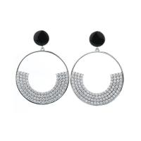 Cubic Zirconia Micro Pave Brass Earring, Cupronickel, Round, platinum color plated, micro pave cubic zirconia, platinum color 