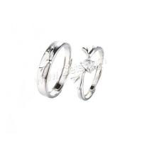 Couple Finger Rings, 925 Sterling Silver, platinum plated, adjustable & for couple & with rhinestone 