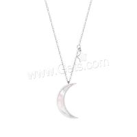 Sterling Silver Jewelry Necklace, 925 Sterling Silver, with White Shell, with 1.5inch extender chain, Moon and Star, plated, oval chain & for woman, white 6mm Approx 16.5 Inch 