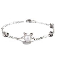 Cubic Zirconia Micro Pave Sterling Silver Bracelet, 925 Sterling Silver, with Plastic Pearl, with 1.18 inch extender chain, micro pave cubic zirconia & for woman, silver color, 3mm,8mm Approx 5.9 Inch 