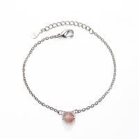 Sterling Silver Bracelets, 925 Sterling Silver, with Strawberry Quartz, with 1.37 inch extender chain, for woman, silver color, 6mm Approx 5.9 Inch 