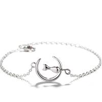Sterling Silver Bracelets, 925 Sterling Silver, with 1.18 inch extender chain, Cat, for woman, silver color, 10mm Approx 5.9 Inch 