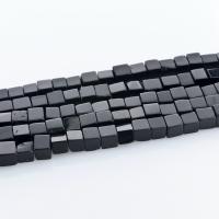 Schwarzer Stein Perle, Quadrat, poliert, DIY, schwarz, 4x4mm, Länge:ca. 15 ZollInch, ca. 95PCs/Strang, verkauft von Strang