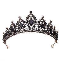 Bridal Tiaras, Zinc Alloy, Crown, gold color plated, for bridal & with rhinestone, black, 130*55mm 