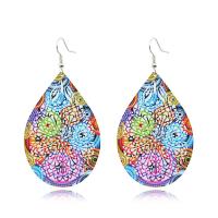 Brass Drop Earring, Teardrop, printing, Tole Paintng & hollow, mixed colors 
