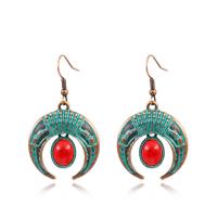 Turquoise Zinc Alloy Earring, with turquoise, Moon, antique bronze color plated 