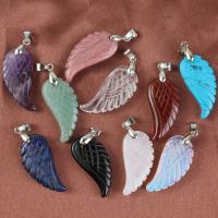 Gemstone Brass Pendants, with Brass, Wing Shape, silver color plated, Unisex 