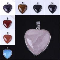 Gemstone Brass Pendants, with Gemstone, Heart, silver color plated, Unisex 