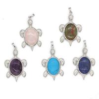 Gemstone Brass Pendants, with Gemstone, silver color plated, Unisex 