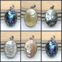 Brass Shell Pendants, with Shell, Oval, silver color plated, Unisex 
