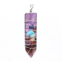 Gemstone Brass Pendants, with Gemstone, silver color plated, Unisex 