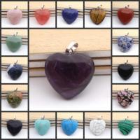 Gemstone Brass Pendants, with Brass, Heart, silver color plated, Unisex 