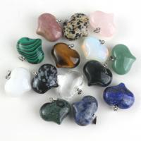 Mixed Gemstone Pendants, Heart, silver color plated, Unisex 