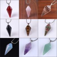 Gemstone Brass Pendants, with Brass, silver color plated, Unisex 
