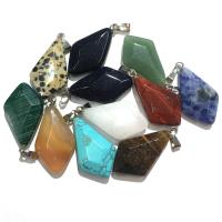 Mixed Gemstone Pendants, with zinc alloy bail, Rhombus, polished, DIY 