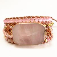 leather cord Wrap Bracelet, with Rhodochrosite & Rose Quartz & Zinc Alloy, Unisex, pink, 950mm 