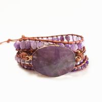 Wrap Bracelets, leather cord, with Amethyst & Zinc Alloy, Unisex, purple, 950mm 