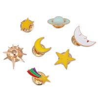 Collar Jewelry Brooch, Zinc Alloy, Moon and Star, gold color plated & enamel 