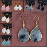 Gemstone Drop Earring, with Brass, Teardrop, gold color plated, for woman 