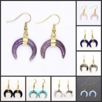 Gemstone Drop Earring, with Brass, Moon, gold color plated, for woman 