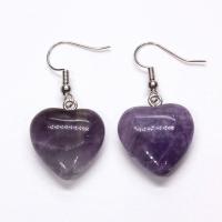 Gemstone Drop Earring, Heart, silver color plated, for woman 
