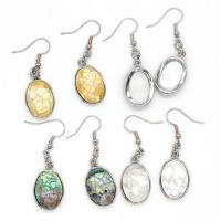 Shell Drop Earring, Oval, silver color plated, for woman 