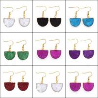 Ice Quartz Agate Drop Earring, Dome, gold color plated, for woman 