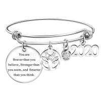 Stainless Steel Bangle, adjustable & with letter pattern & for woman & with rhinestone, original color, 25mm, Inner Approx 68mm 