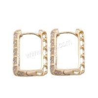 Brass Lever Back Earring, Square, gold color plated, Unisex & micro pave cubic zirconia, metallic color plated 