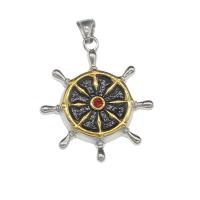 Titanium Steel Pendants, Ship Wheel, gold color plated, with rhinestone, two different colored Approx 4.5mm 
