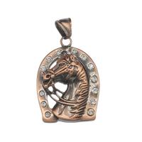 Titanium Steel Pendants, Horse, antique copper color plated, with rhinestone Approx 4.6mm 