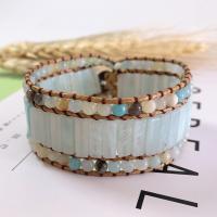 Gemstone Bracelets, leather cord, with Natural Stone & Zinc Alloy, Unisex, mixed colors, 200mm 