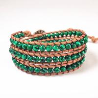 Gemstone Bracelets, leather cord, with Natural Stone & Zinc Alloy, Unisex, green, 610mm 