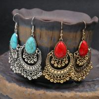 Fashion Fringe Earrings, Zinc Alloy, with turquoise, Teardrop, plated 