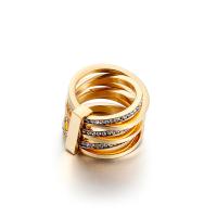 Rhinestone Stainless Steel Finger Ring, gold color plated, for woman & with rhinestone, 18mm 