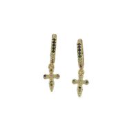 Rhinestone Brass Drop Earring, Cross, micro pave cubic zirconia, original color 