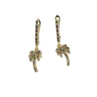 Rhinestone Brass Drop Earring, Palm Tree, micro pave cubic zirconia, original color 