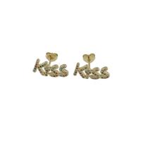 Rhinestone Brass Stud Earring, Alphabet Letter, micro pave cubic zirconia, original color 