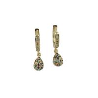 Rhinestone Brass Drop Earring, Teardrop, micro pave cubic zirconia, original color 