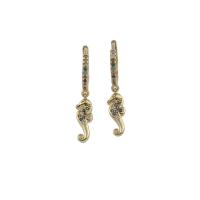 Rhinestone Brass Drop Earring, Seahorse, micro pave cubic zirconia, original color 