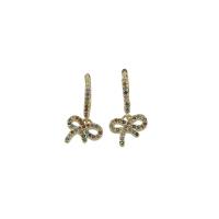 Rhinestone Brass Drop Earring, Bowknot, micro pave cubic zirconia, original color 