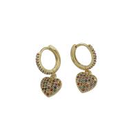 Rhinestone Brass Drop Earring, Heart, micro pave cubic zirconia, original color 