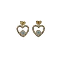 Rhinestone Brass Stud Earring, Heart, micro pave cubic zirconia, original color 
