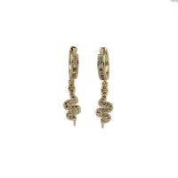 Rhinestone Brass Drop Earring, Snake, micro pave cubic zirconia, original color 