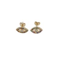 Rhinestone Brass Stud Earring, Eye, micro pave cubic zirconia, original color 